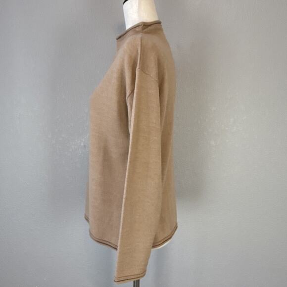 Garnet Hill Mock Neck Camel Tan Merino Wool Long Sleeve Sweater Size S Minimal - Picture 3 of 7